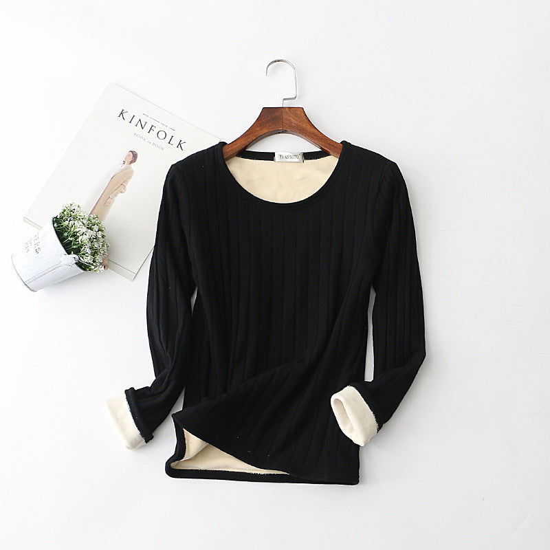 Women's Fleece Lined Cotton Top - Slim Long Sleeve Base Layer product image