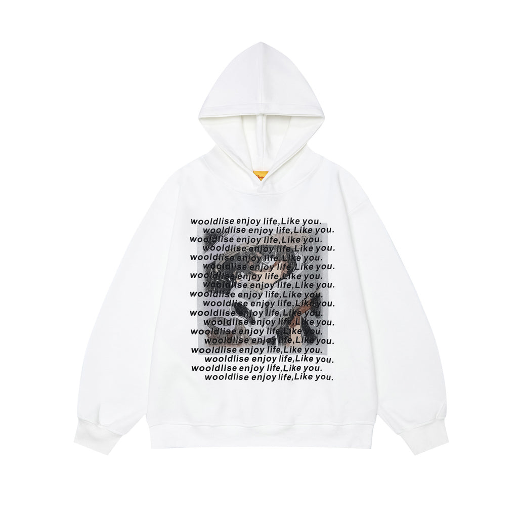 White letter print loose hoodie for women