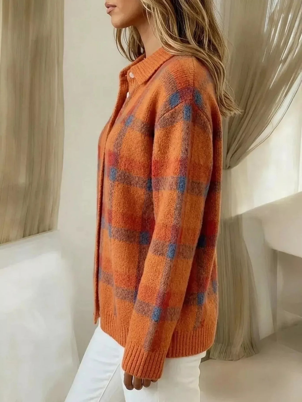 Plaid button-up cardigan — additional view 2