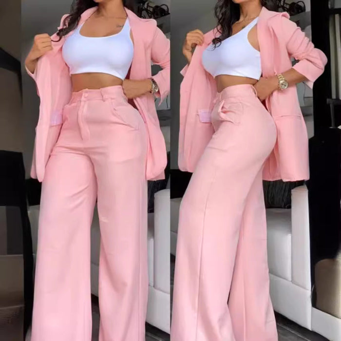 Split-Sleeve Lapel Blazer & Trouser Suit Set, shown in a clear product image
