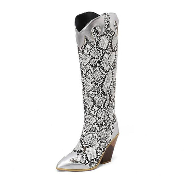 Patchwork leather knee-high boot product image