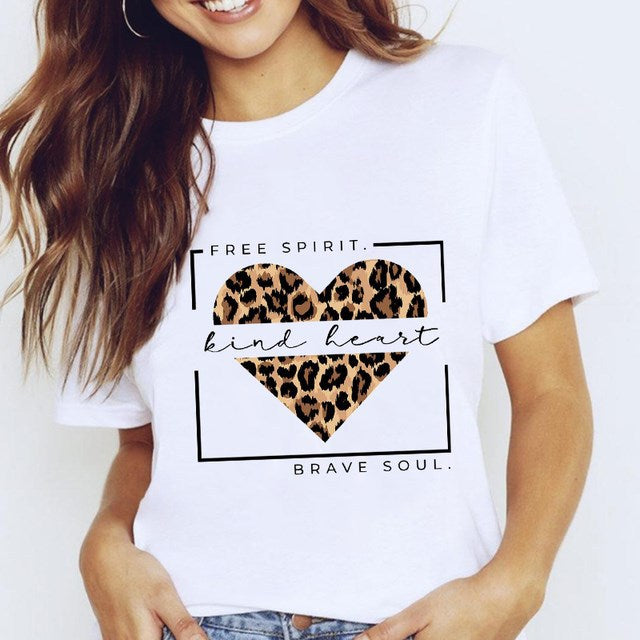 Women's Star Print Crew Neck T-Shirt, angled product view