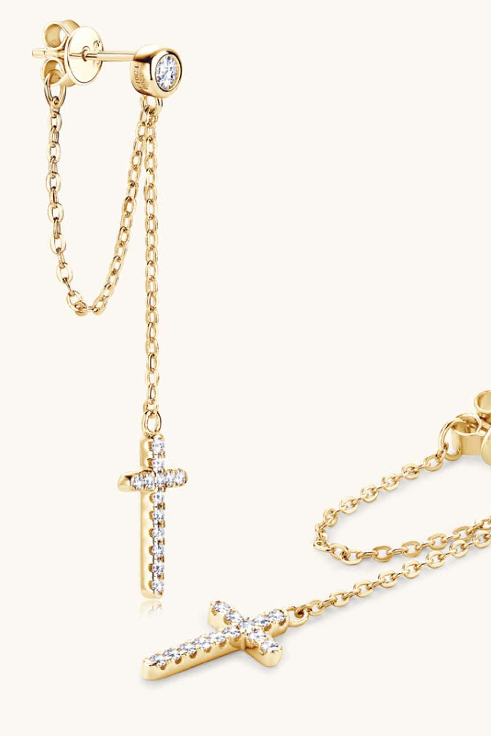 Cubic zirconia cross earrings in silver-plated alloy — additional view 6