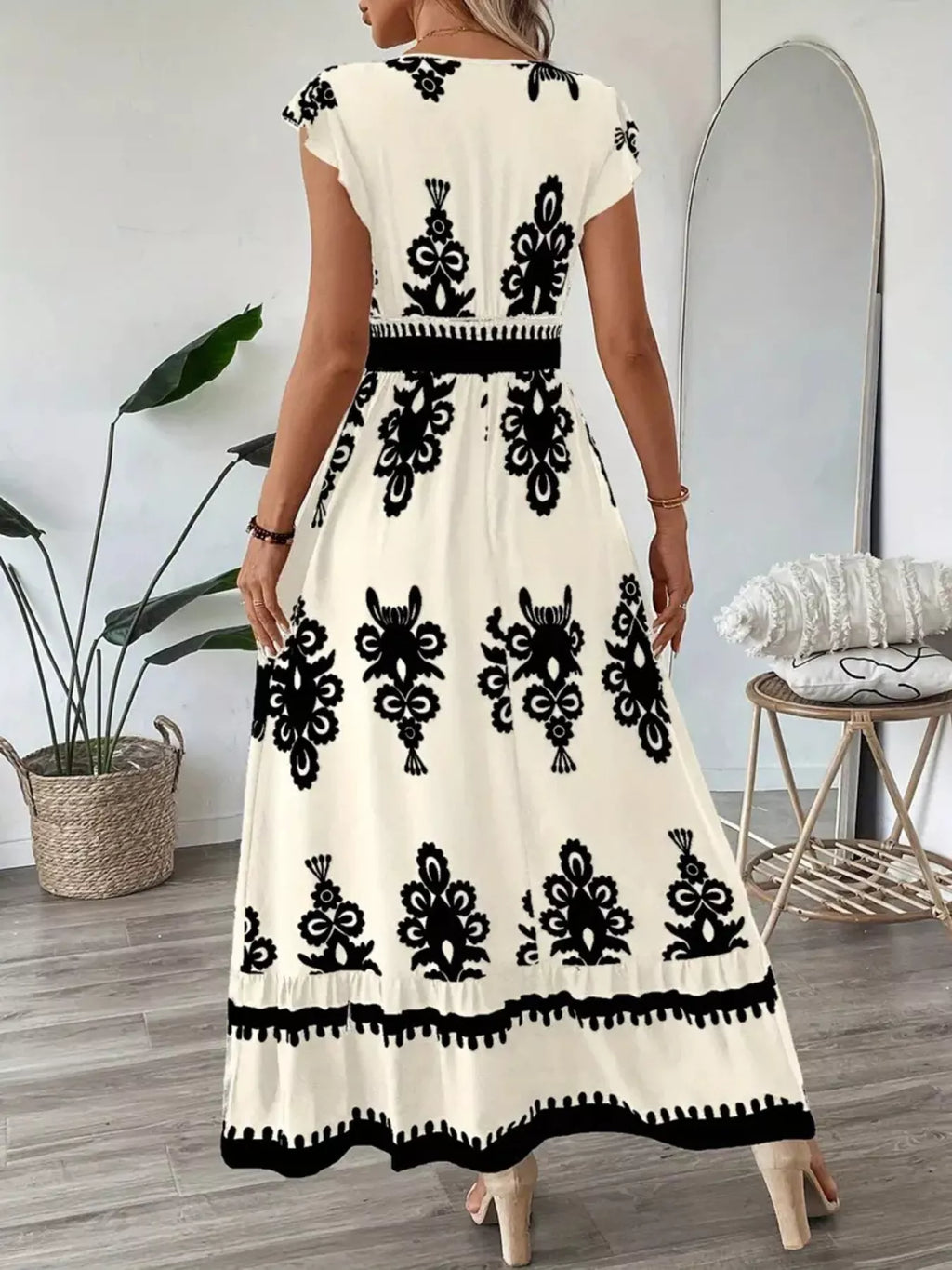 Ruffled Printed V-Neck Maxi Dress view 3
