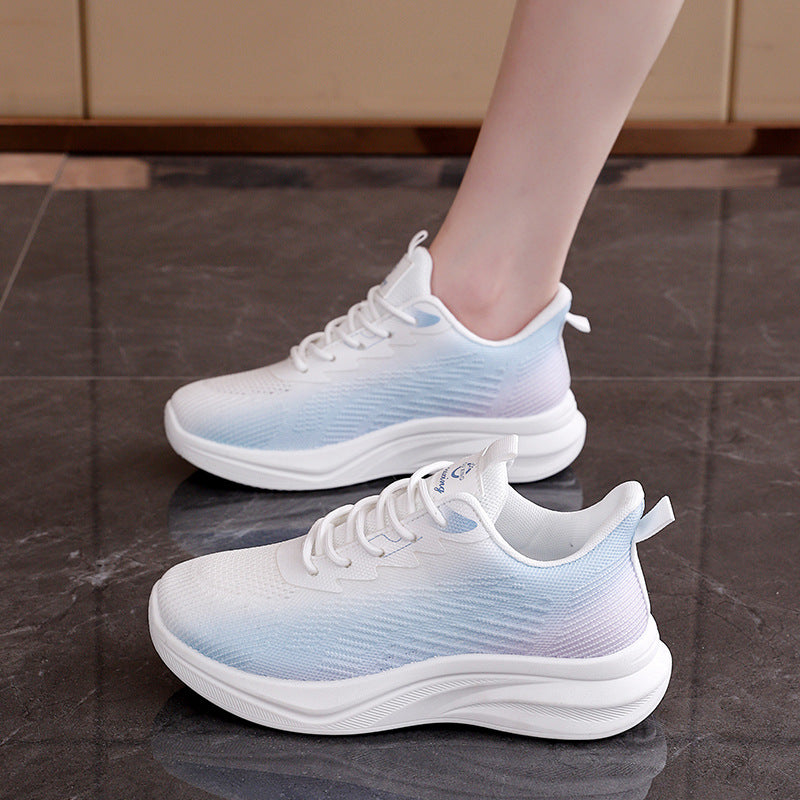 Blue breathable knit sports sneakers for women