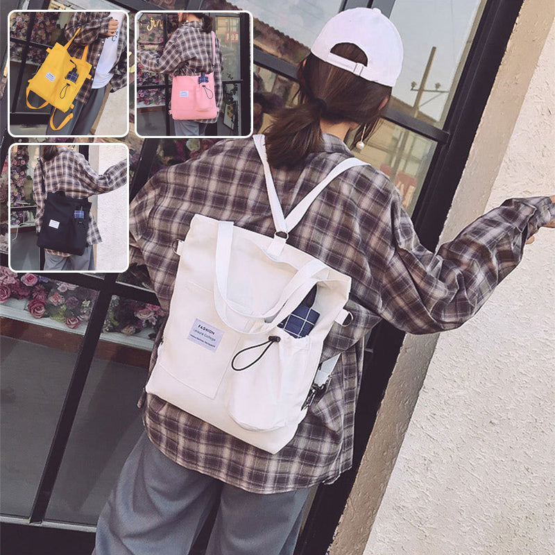 Canvas Backpack Tote Bag for Women – Preppy Student Shoulder Bag, angled product view