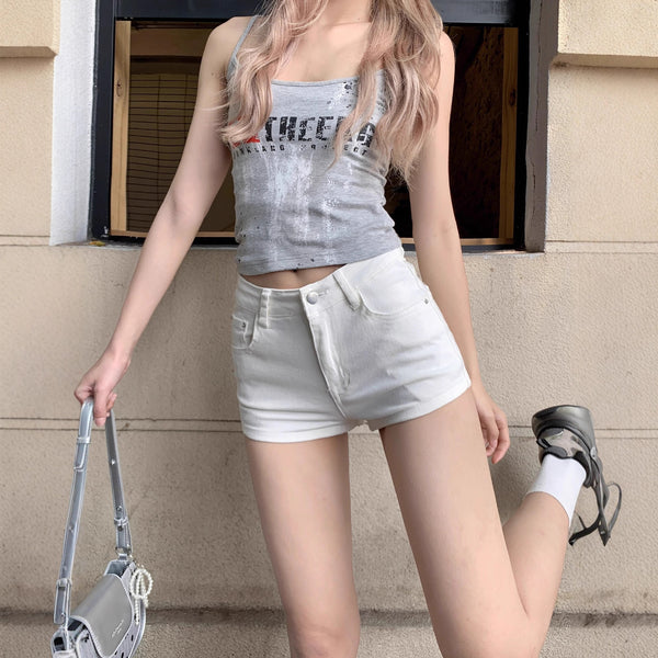 Women's Stretch White Denim Shorts for Summer, shown in a clear product image