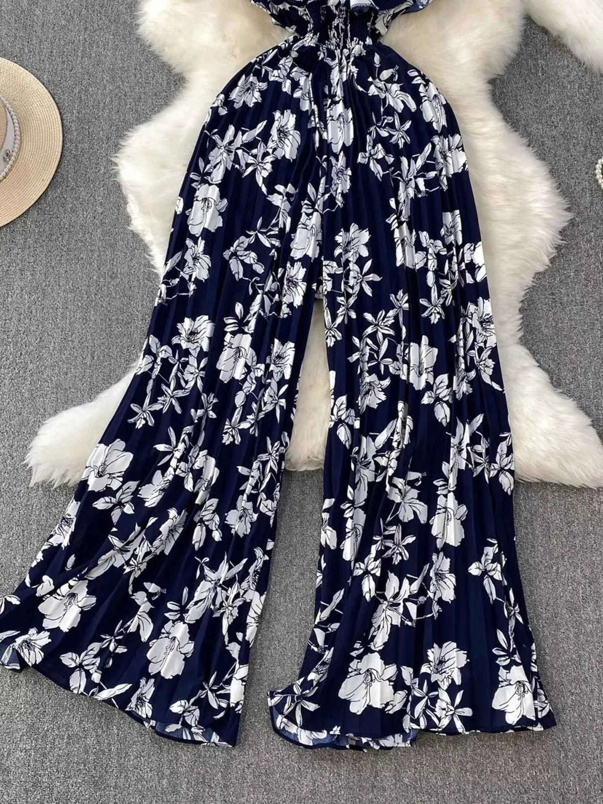 Floral Print Wide Leg Pleated Jumpsuit — product detail view 22