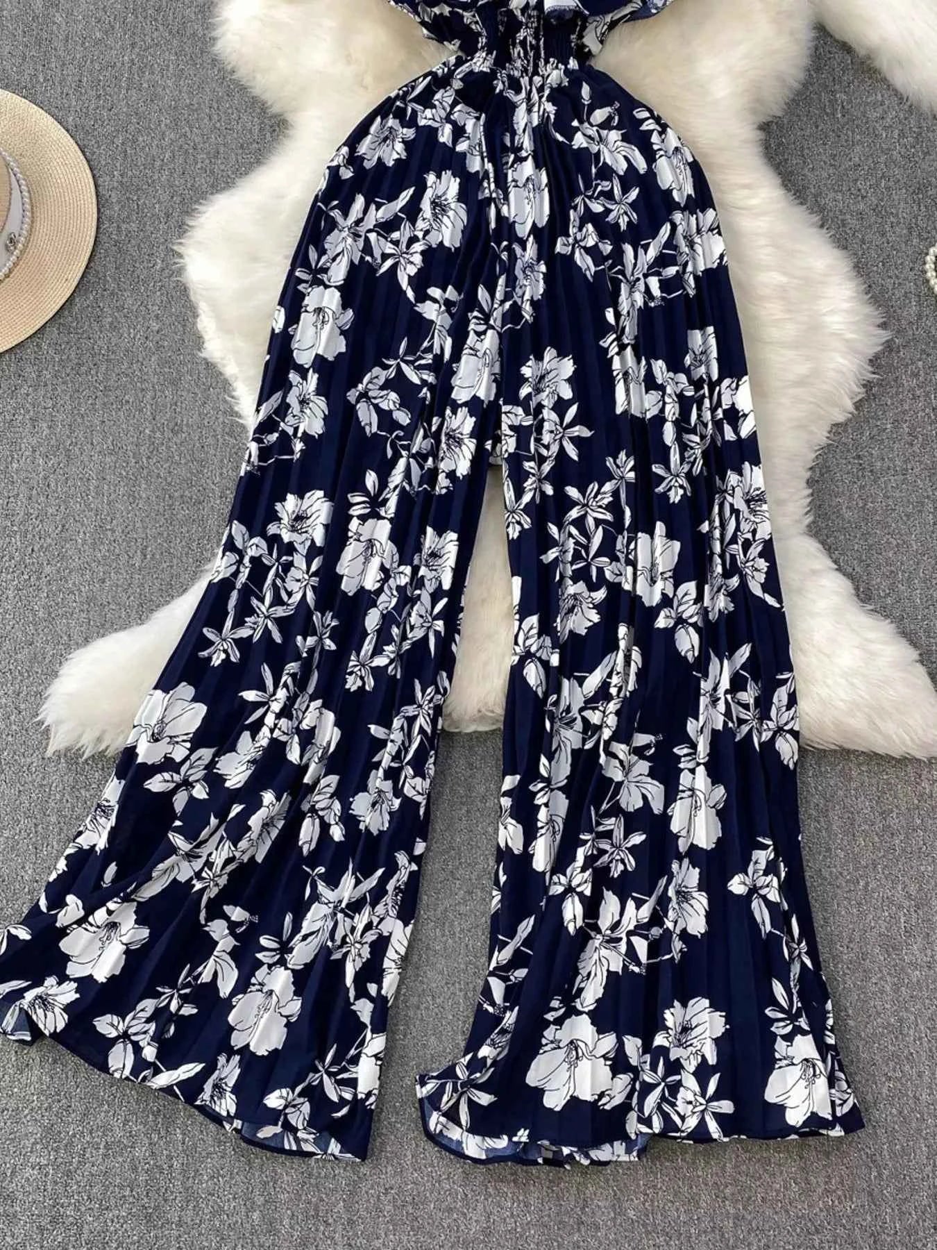 Cotton Spandex Floral Print Jumpsuit-Jumpsuit-Splashis-Splashis