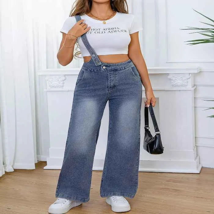 Adjustable wide-leg denim overalls — primary view Main image
