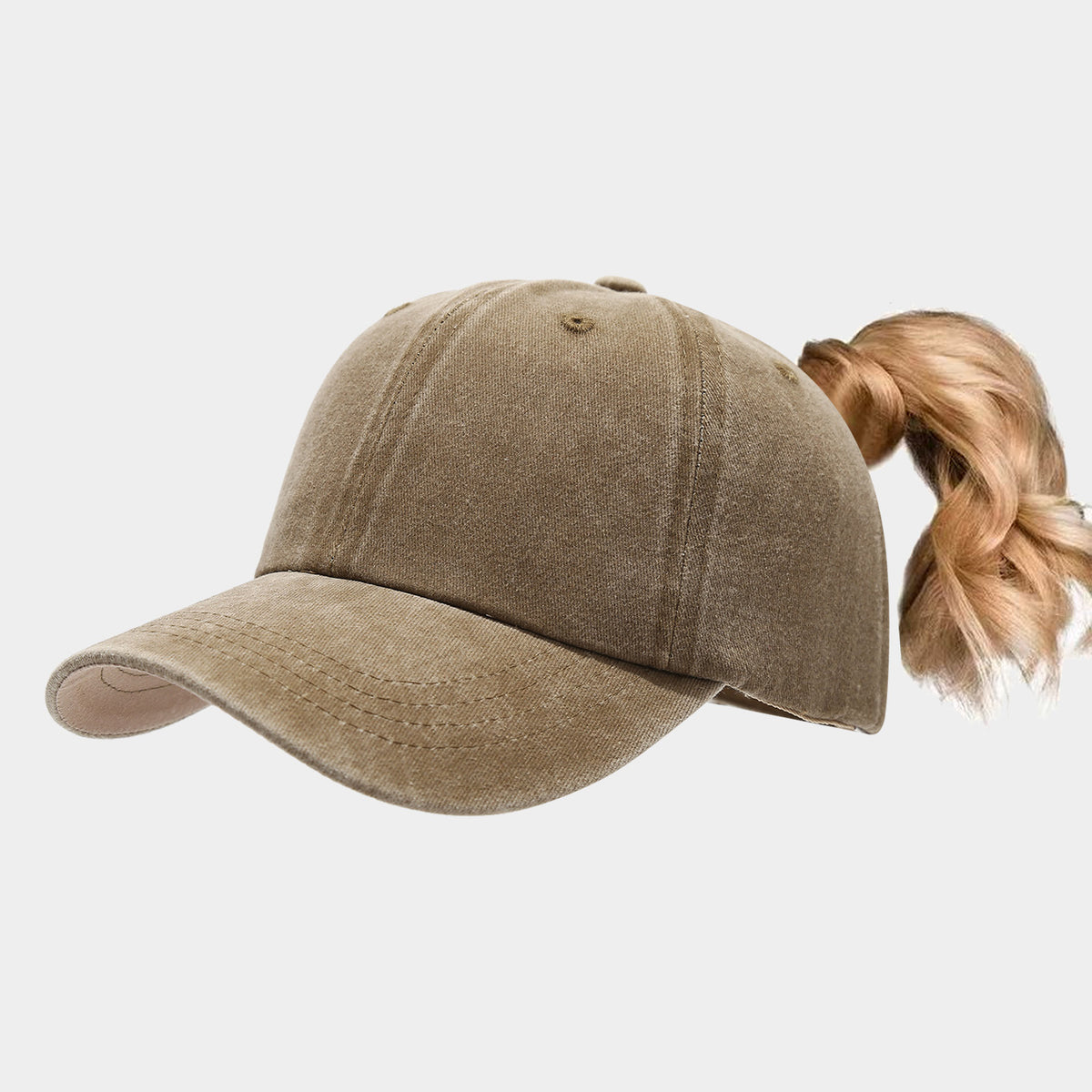 Khaki ponytail sports sun hat for women
