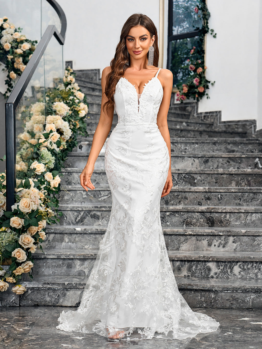 Embroidered V-neck sheath dress — additional view 9