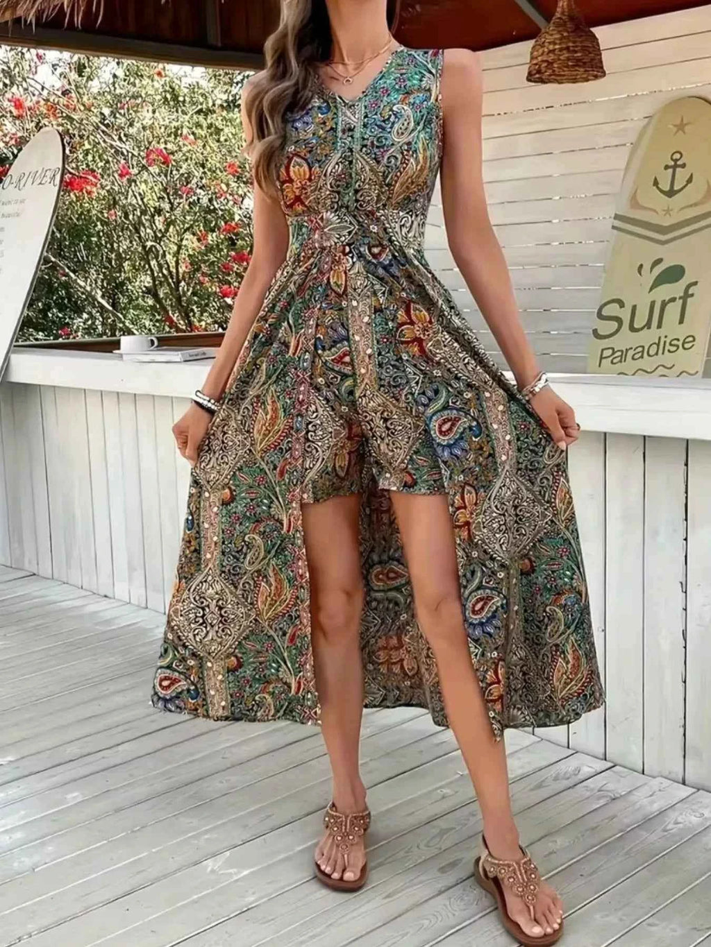 Sleeveless paisley print romper — additional view 12