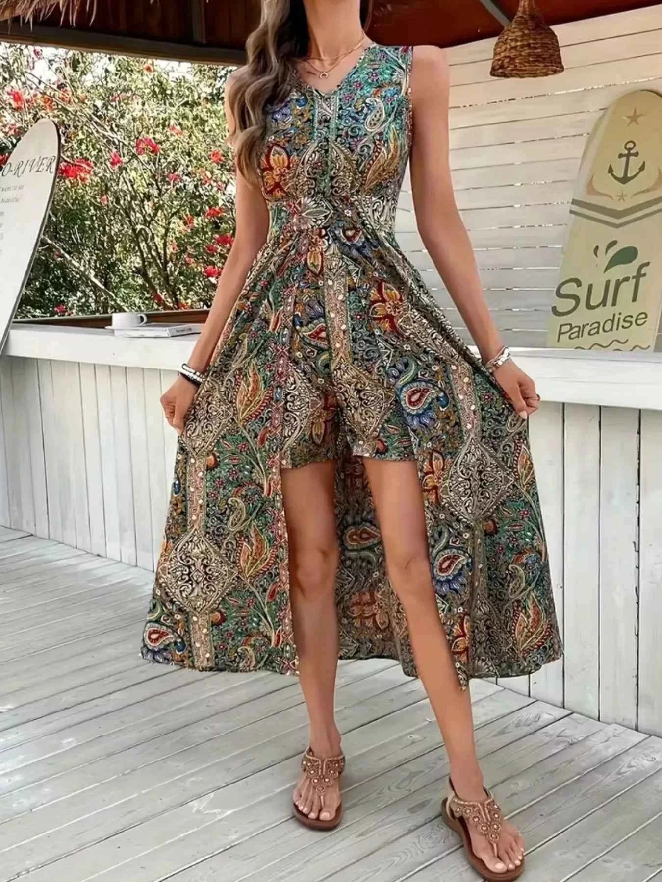 Sleeveless paisley print romper — additional view 12