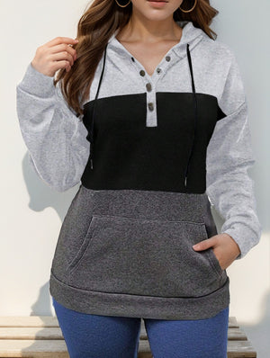 Gray color block hooded sweatshirt for women