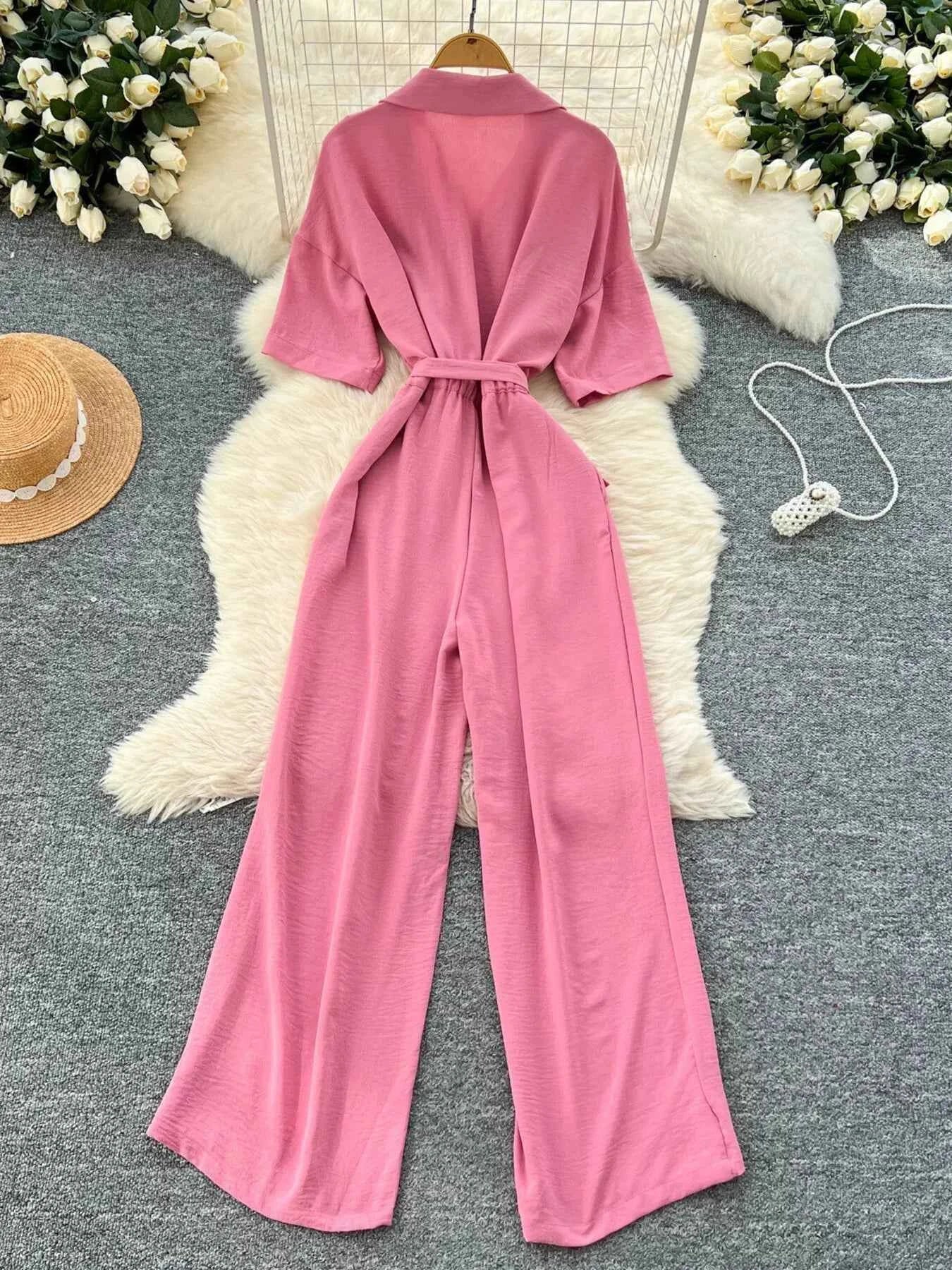 Belted Tie Waist Wide Leg Jumpsuit 副图