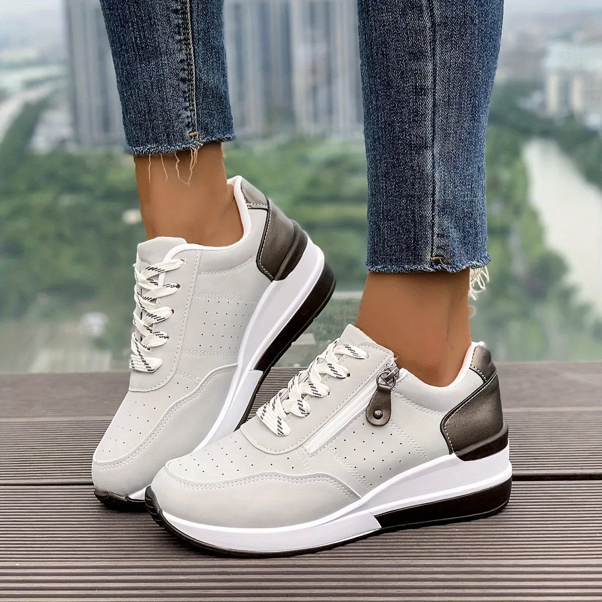 Product detail photo of Round Toe Lace Up Sneakers, Shoes, black, everyday style