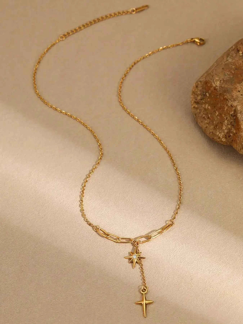 Star and cross pendant necklace in 18K gold-plated finish — additional view 2