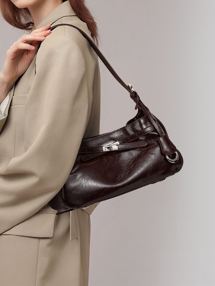 Genuine Leather Lock Crossbody Bag for Women, side product view