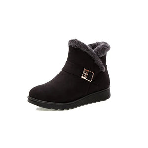 Black plush-lined winter snow boots – rubber sole for women