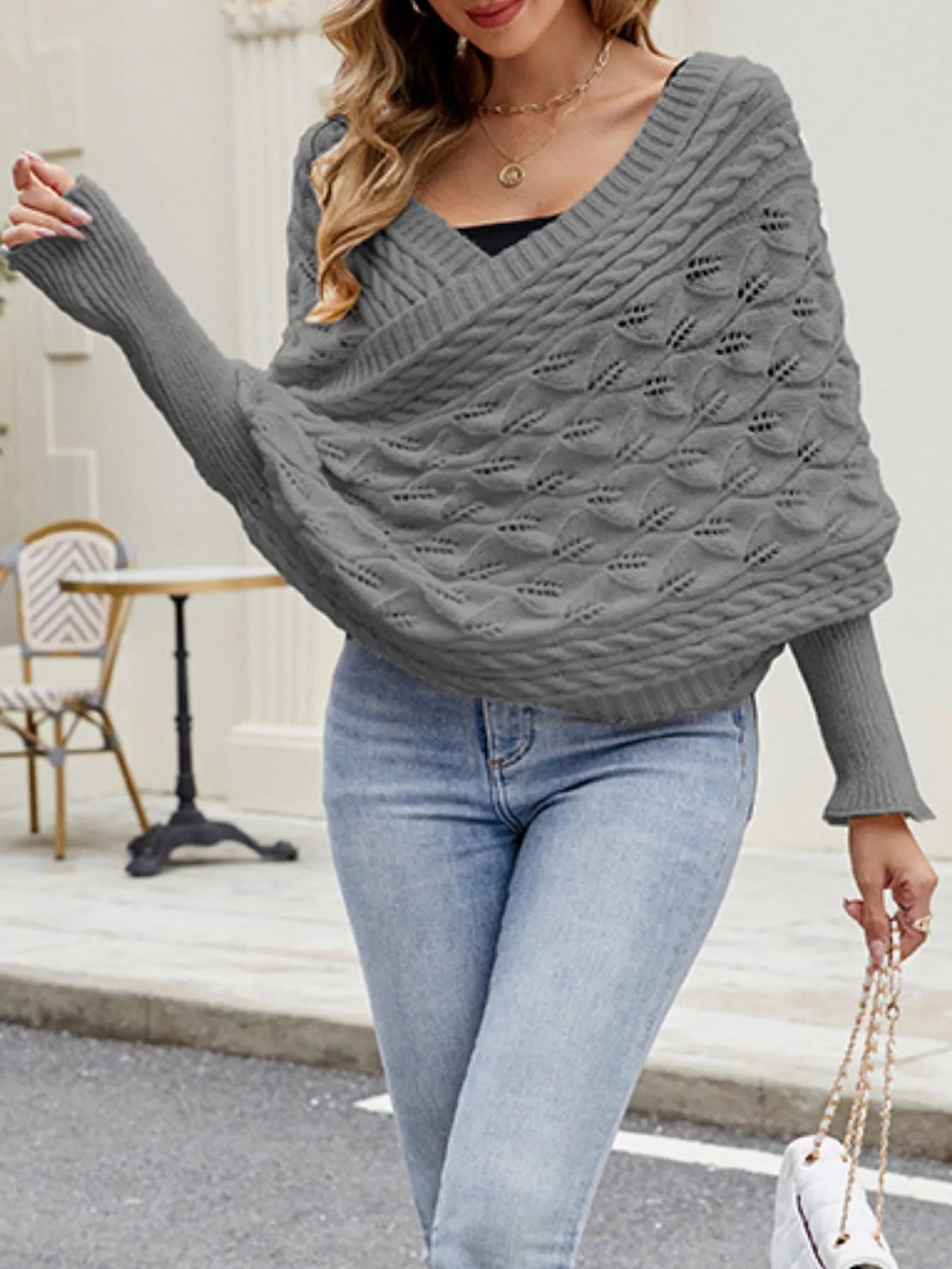 Cable Knit Batwing Sleeve Sweater view 5