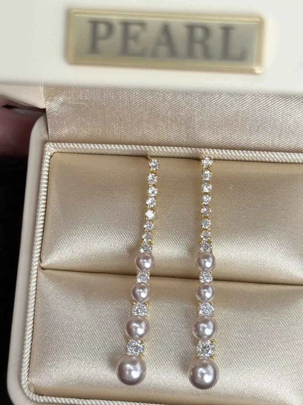 Sparkling pearl and zircon drop earrings — additional view 3