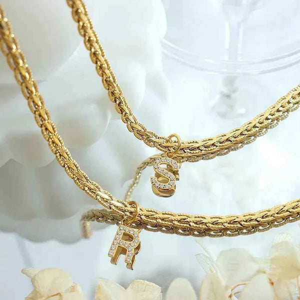 Letter pendant necklace in brass with zircon inlay — additional view 3