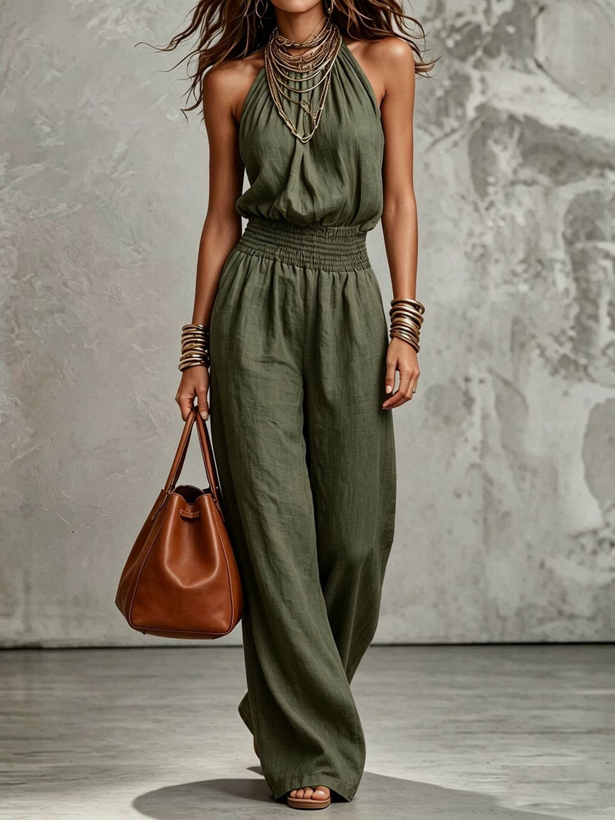 Backless lace-up halter jumpsuit product image