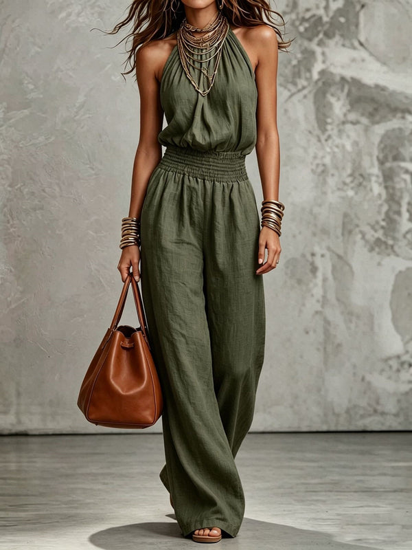 Backless lace-up halter jumpsuit product image