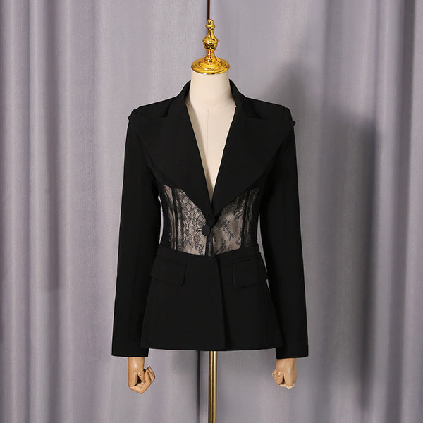 Lace Trim Fitted Blazer for Women, angled product view