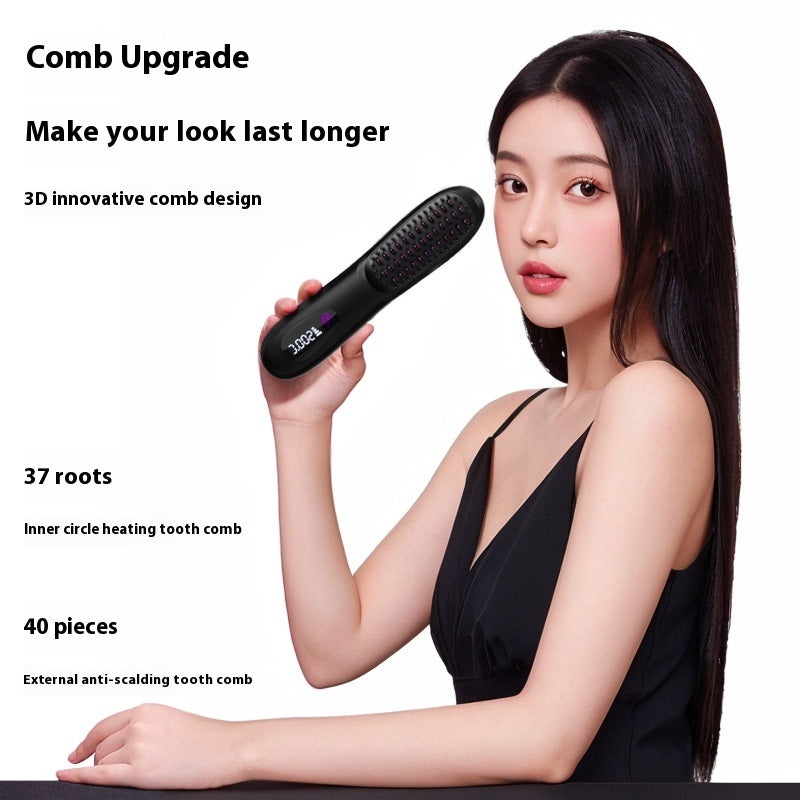 Cordless Straightening Comb with LCD Display, angled product view