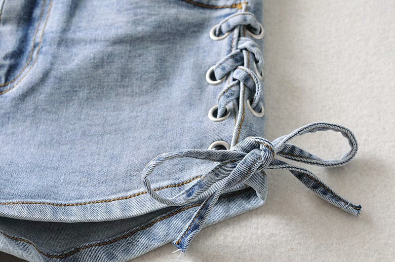 Women’s Blue Bow Detail Denim Shorts, alternate product view