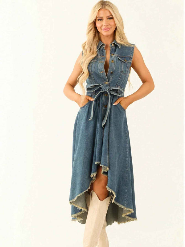 Sleeveless empire waist dress with hollow detail — additional view 3