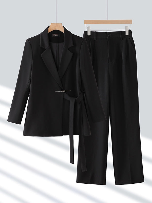 Women's Suit Collar Blazer & Wide-Leg Pants Two-Piece Set, product view 9