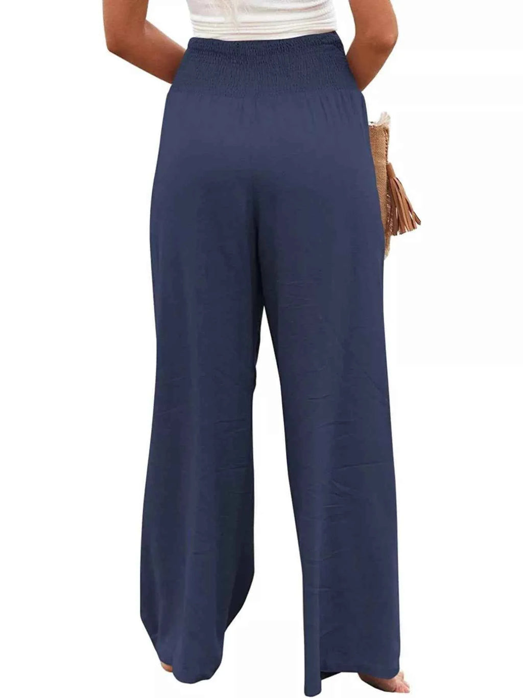 Smocked High Waisted Wide Leg Pants for Effortless Style and Comfort-Bottom-Splashis-Splashis