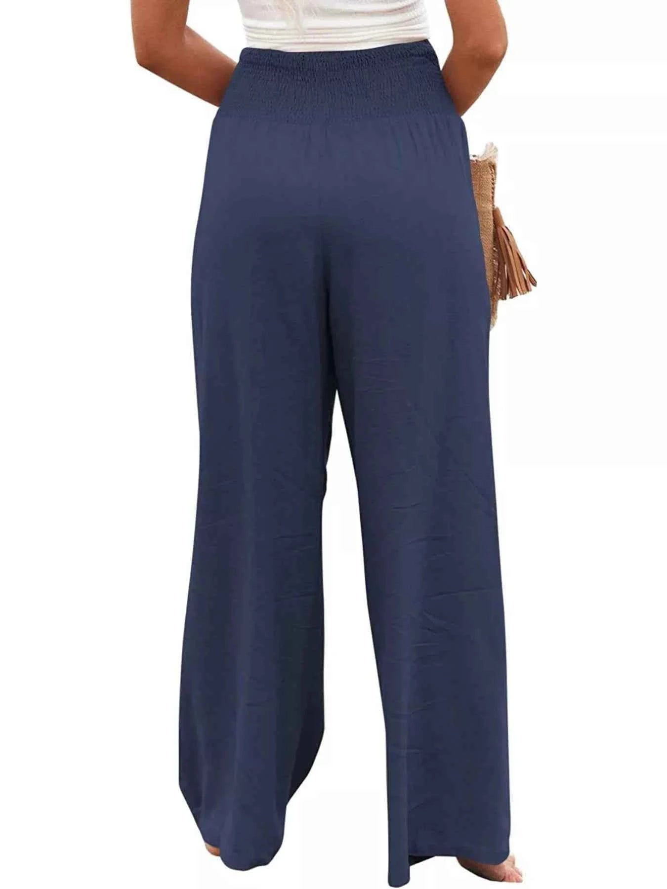Smocked High Waisted Wide Leg Pants for Effortless Style and Comfort-Bottom-Splashis-Splashis