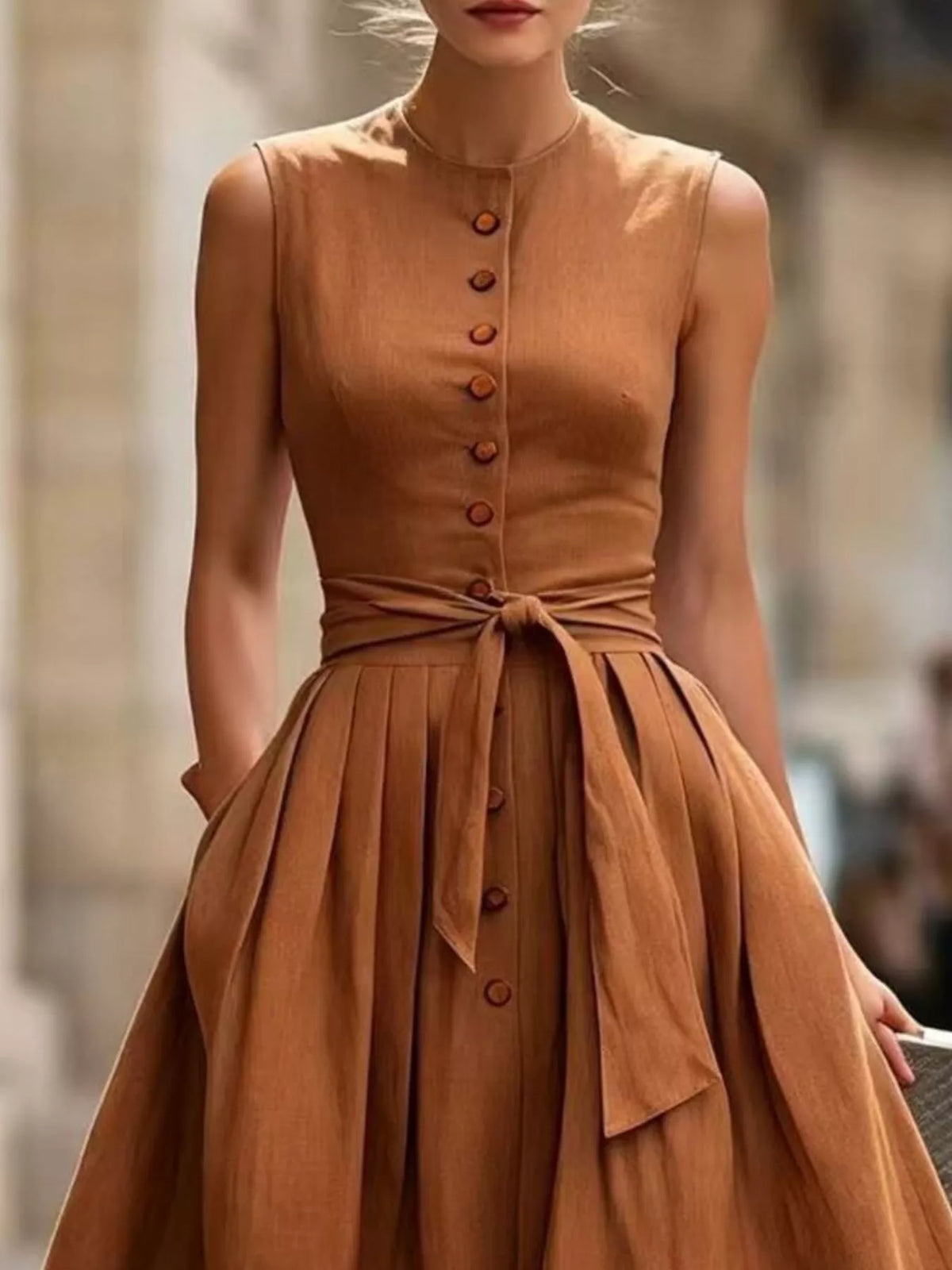 Full Size Sleeveless Button-Front Belted Midi Dress Plus Size, product view 11