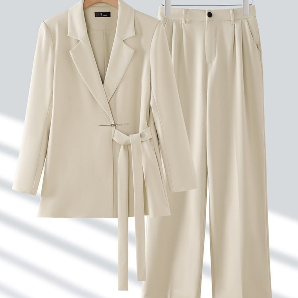 Women's Suit Collar Blazer & Wide-Leg Pants Two-Piece Set, shown in a clear product image