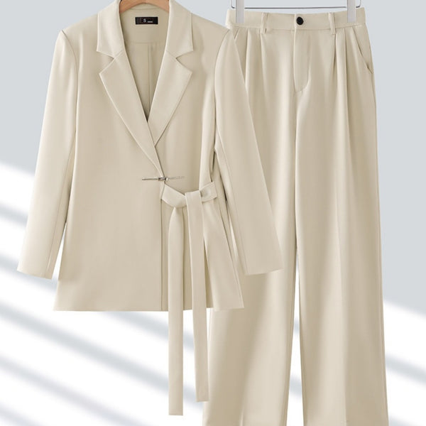 Women's Suit Collar Blazer & Wide-Leg Pants Two-Piece Set, shown in a clear product image