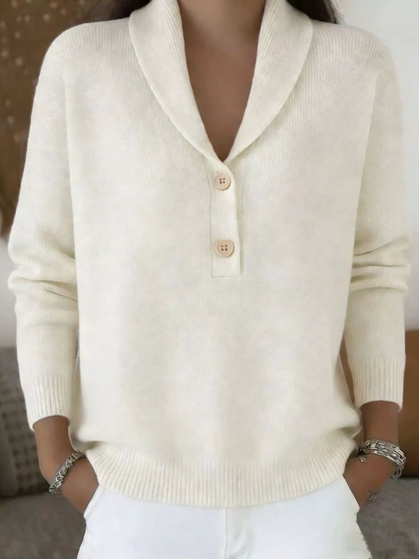 Full Size Button Detail Long Sleeve Sweater, product view 8