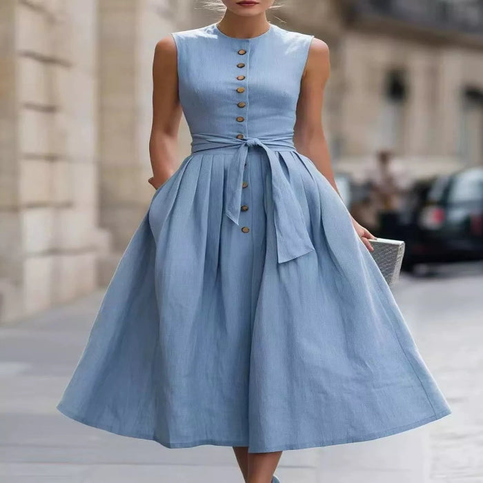 Full Size Sleeveless Button-Front Belted Midi Dress Plus Size — primary view