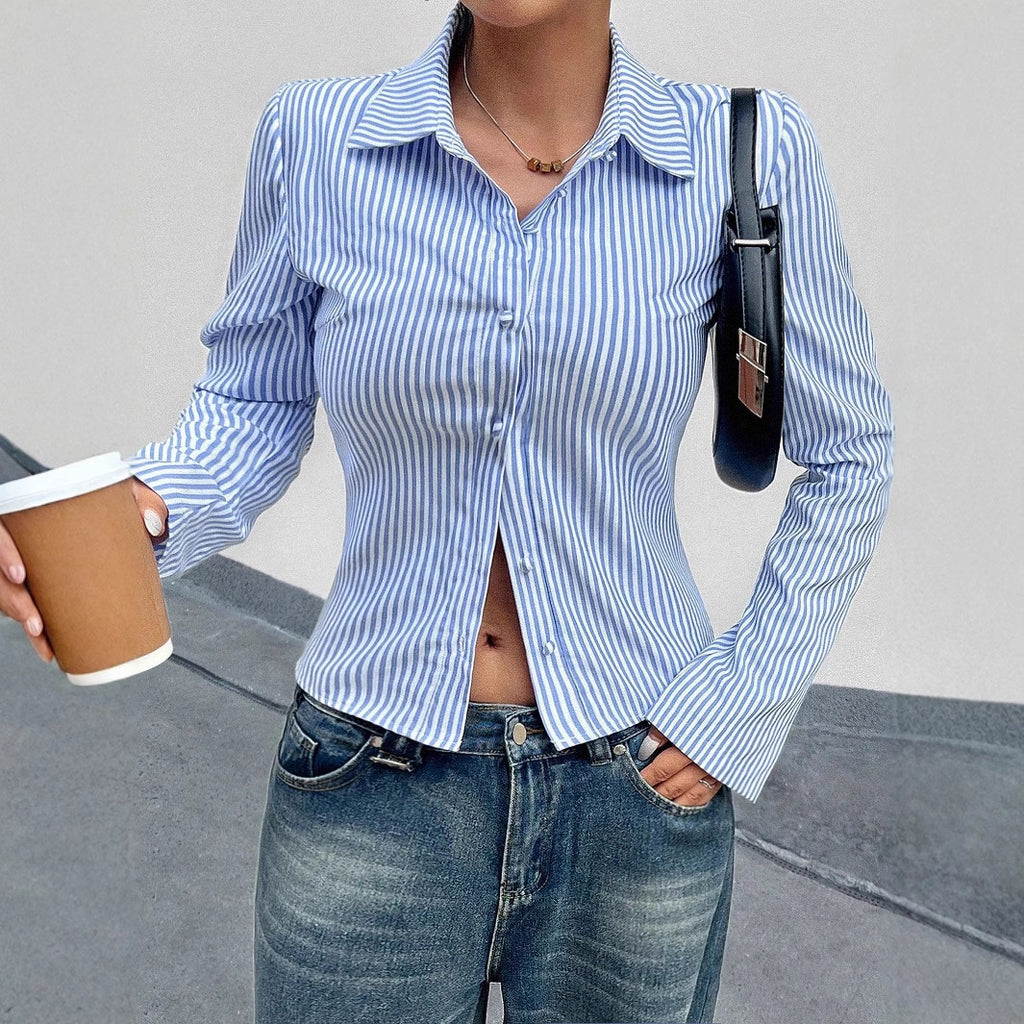 Product detail photo of Striped V Neck Long Sleeve Top, Women’s Top, everyday style, striped v neck long sleeve top