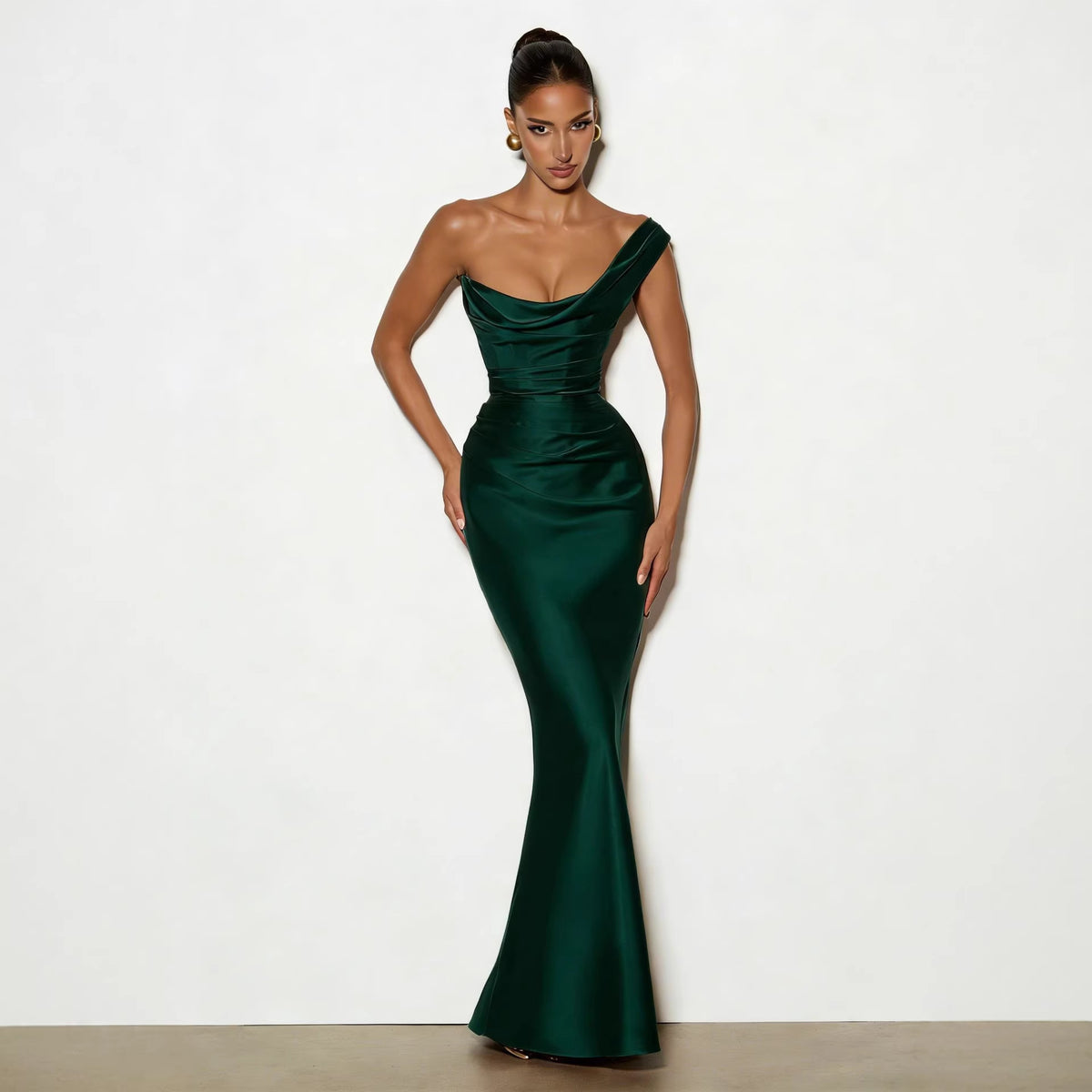 One-Shoulder Sleeveless Evening Dress, shown in a clear product image