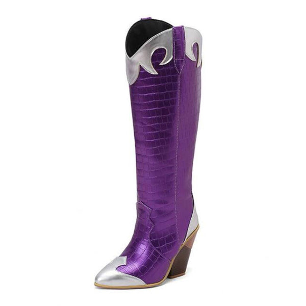 Patchwork leather knee-high boot product image