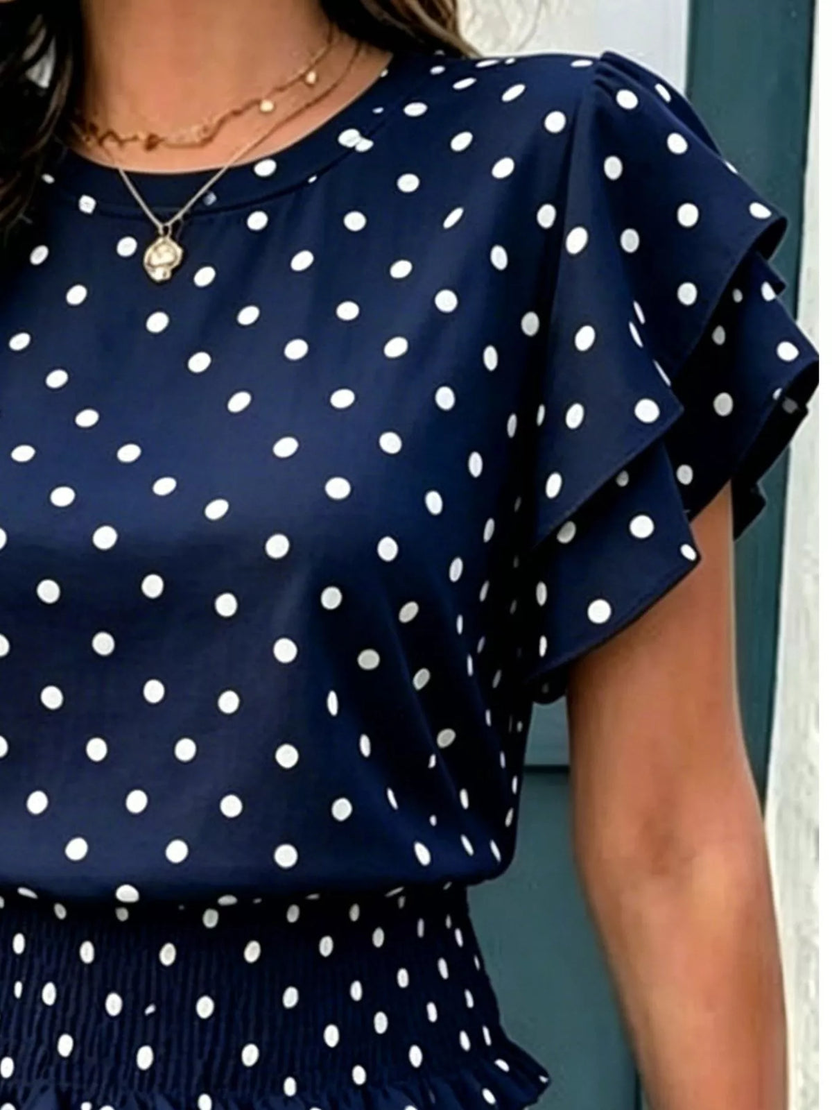 Polka Dot Ruffle Sleeve Blouse, product view 12