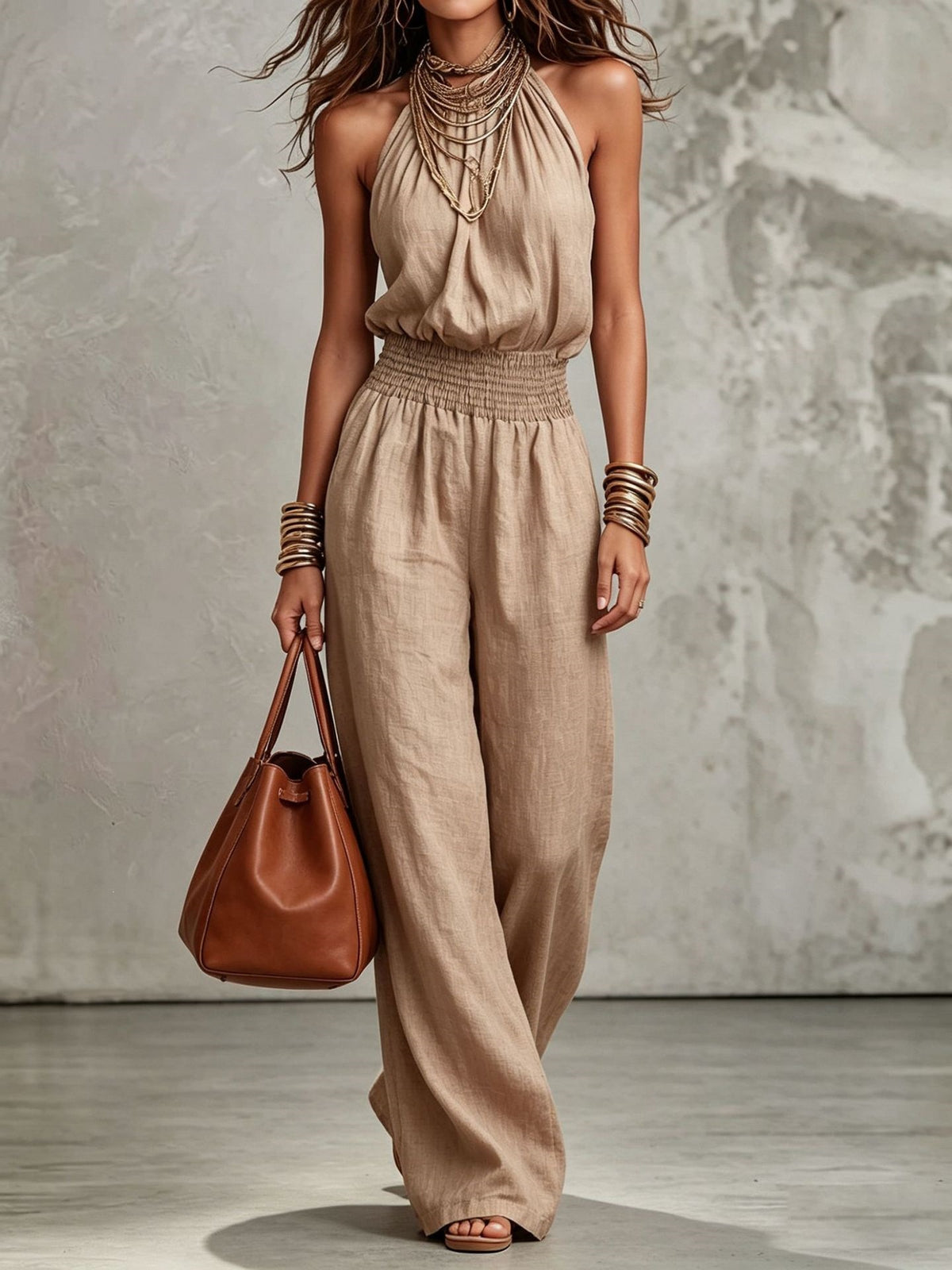 Backless lace-up halter jumpsuit product image
