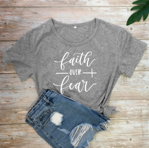 Faith Over Fear Christian T-Shirt for Women, front product view