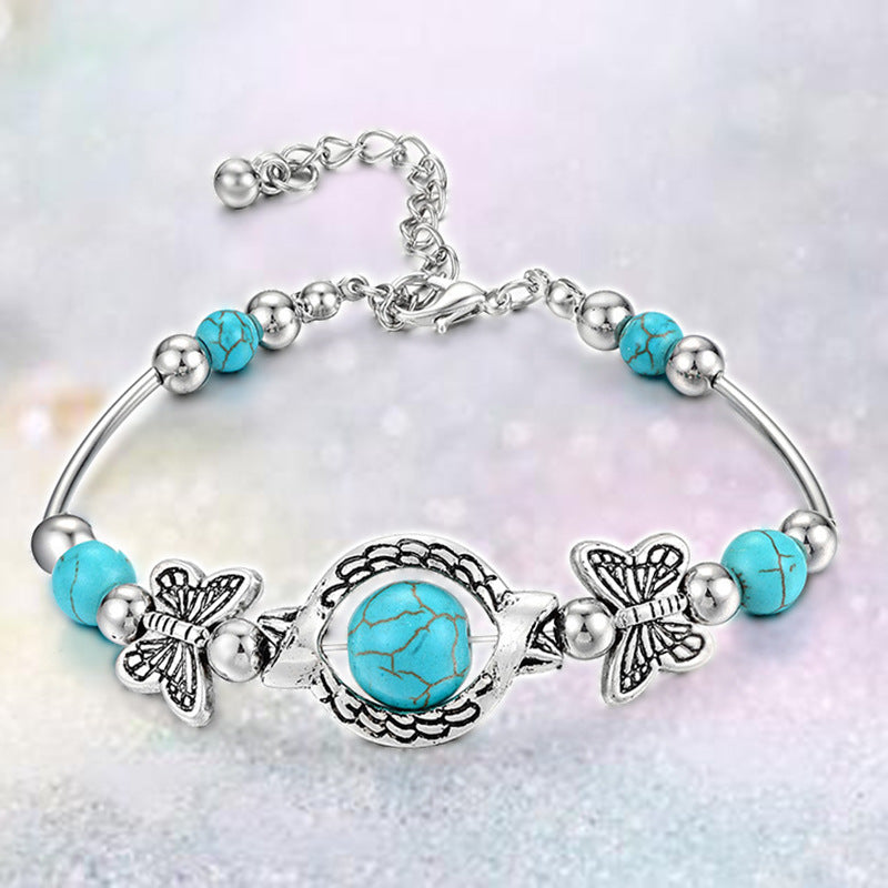 Turquoise Butterfly Alloy Bracelet, angled product view