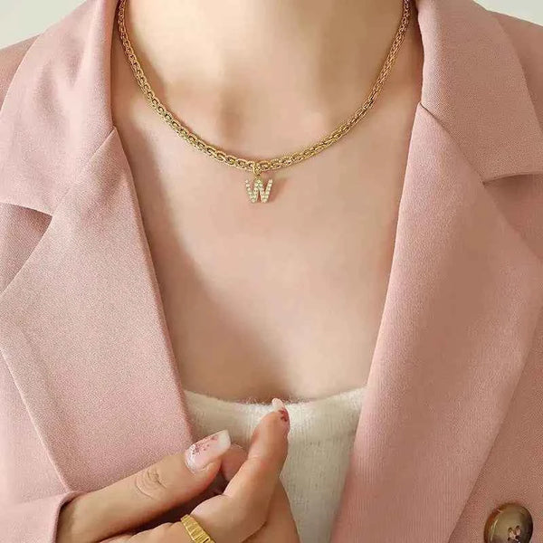 Letter pendant necklace in brass with zircon inlay — additional view 7