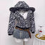 Zebra faux fur hooded zip-up jacket — primary view
